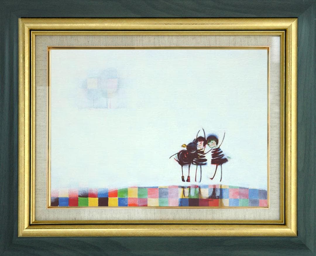 油絵 菅家令子 絵 絵画インテリア 額付(黒) F4-081914 可愛い女の子