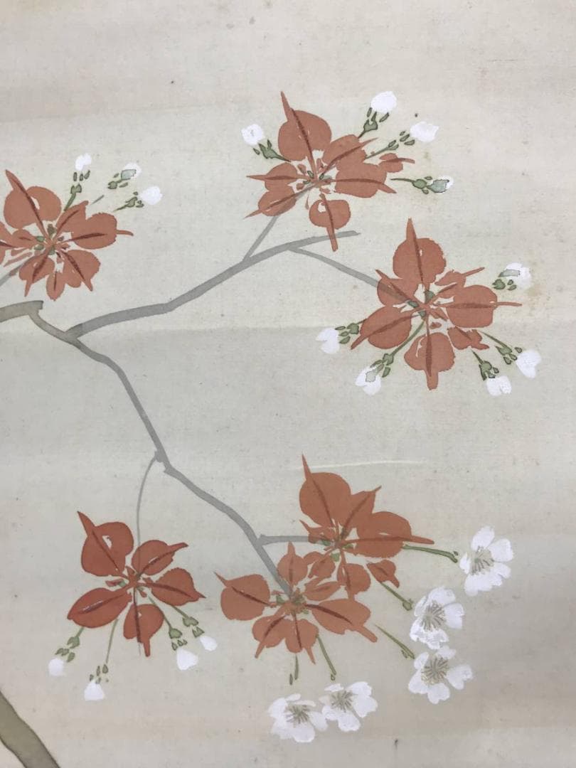 【真作】岡田蘇水/桜小禽図/桜に小鳥図/掛軸/名家伝来/AC-477