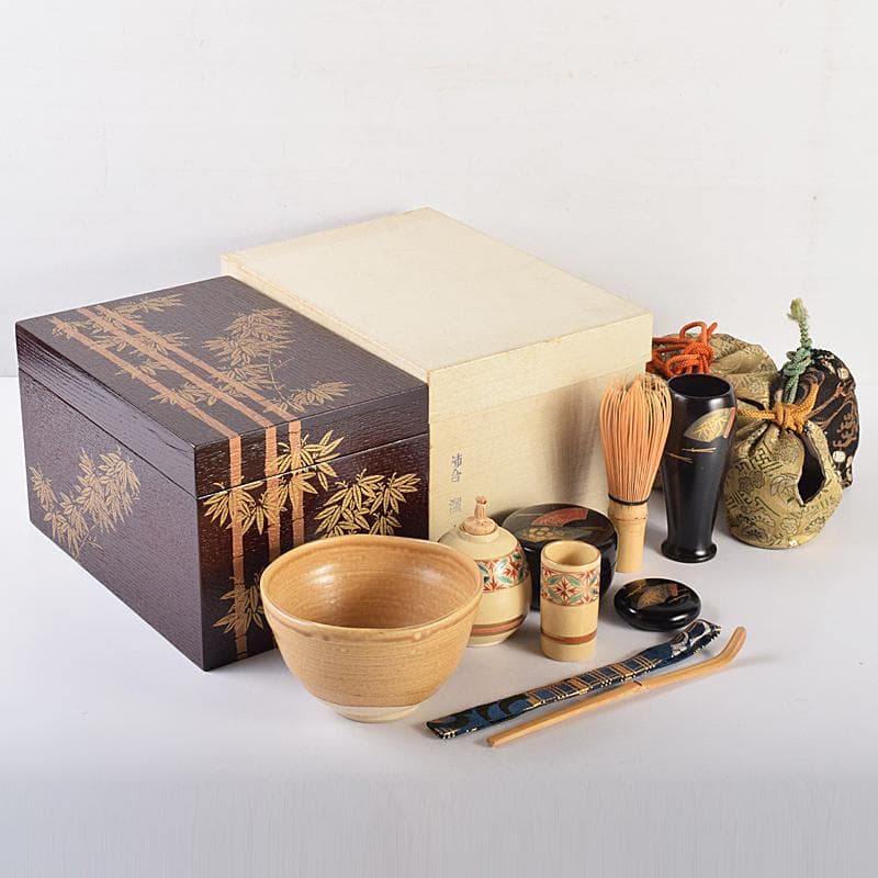 eyeknow74 　利休茶箱　棗　茶碗　八点一式　仕覆付　V　R7661