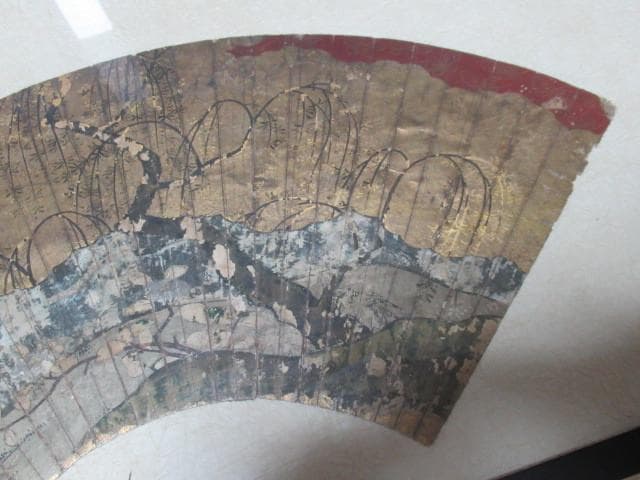 美品 江戸初期1600年頃 額装◆狩野派 狩野永徳 狩野尚信『梅に鳥』扇 大和絵