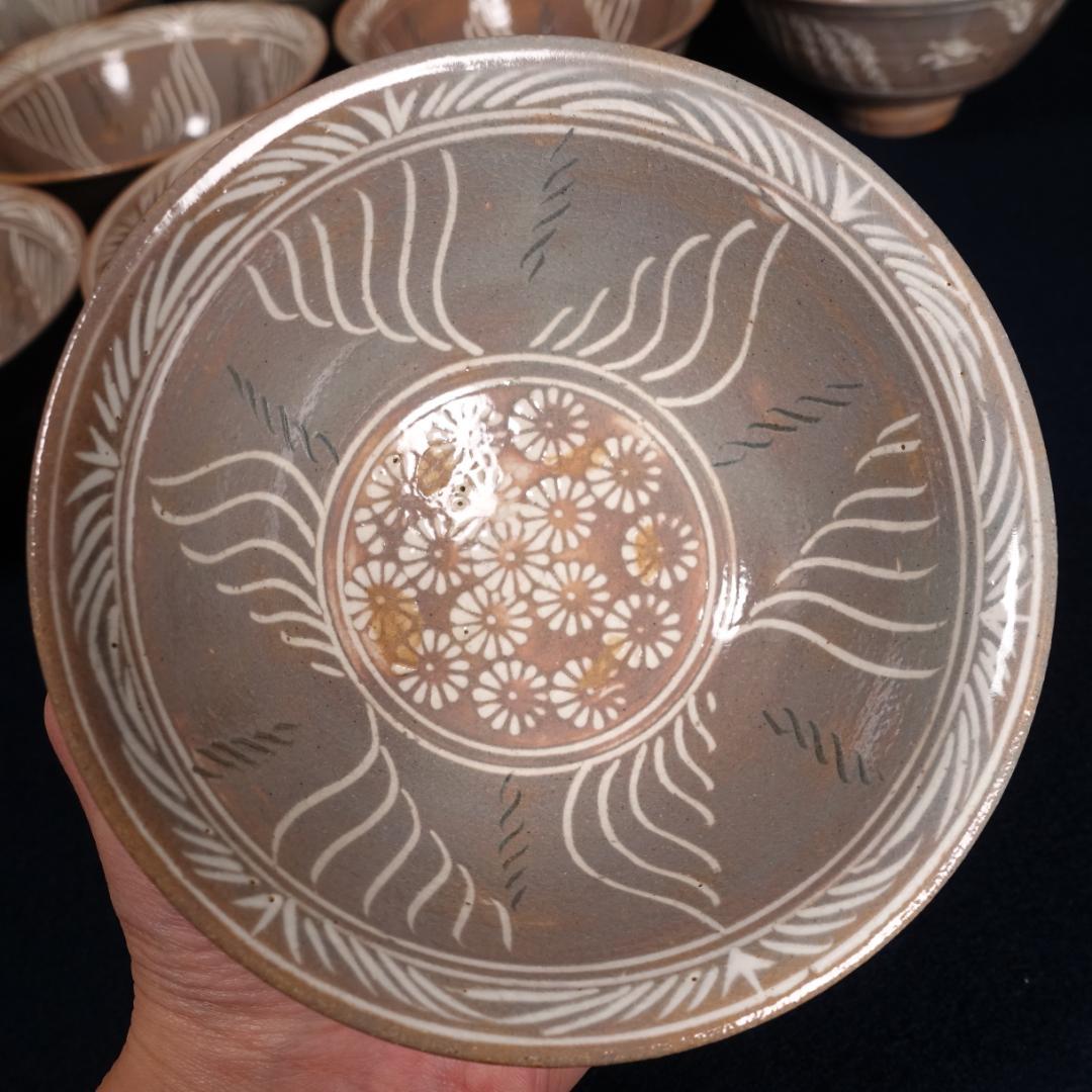 駕洛窯 清水日呂志 三島象嵌 数茶碗 10客 共箱 茶道具