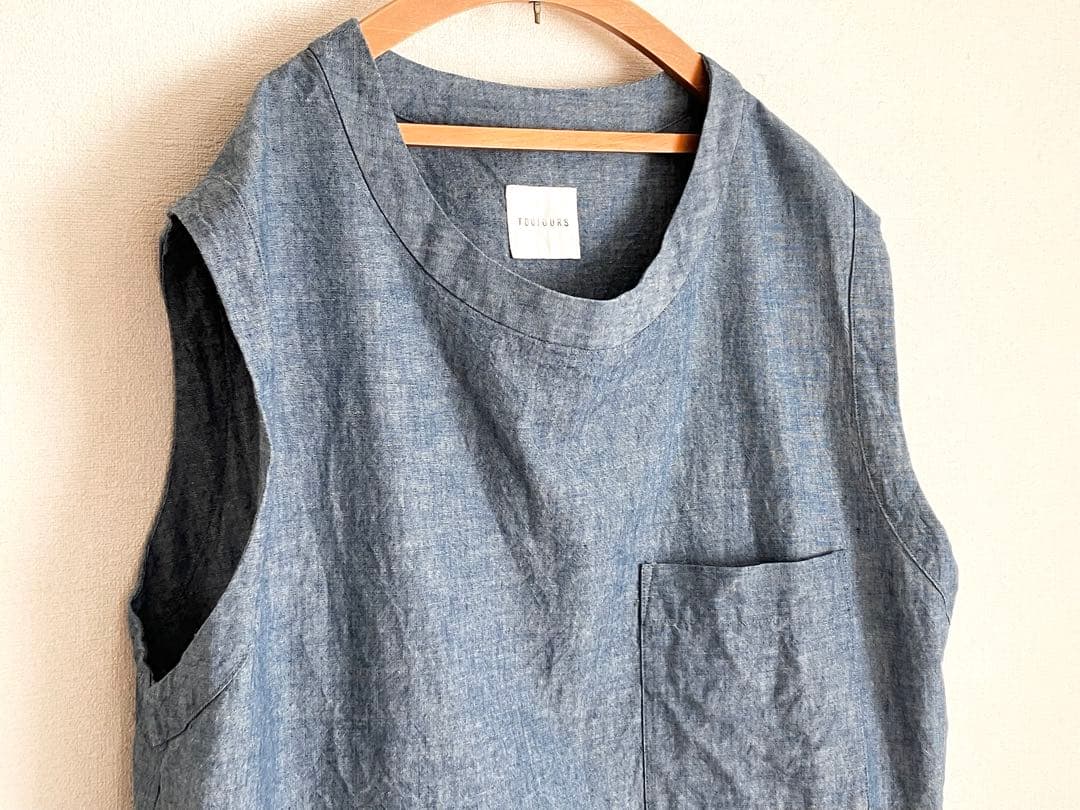 美品トゥジューtoujoursシャンブレービックポケットノースリーブタンクトップ
