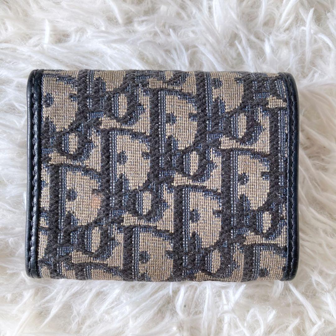 【美品】Dior ディオール オブリーク 三つ折り財布 キャンバス　ネイビー