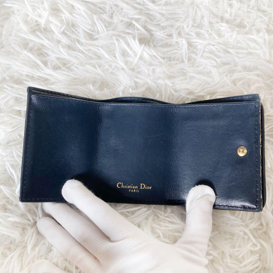 【美品】Dior ディオール オブリーク 三つ折り財布 キャンバス　ネイビー