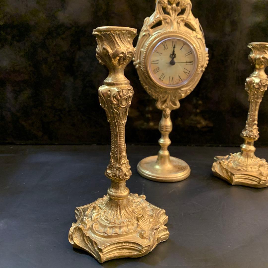 ☆未使用品☆置き時計＋キャンドルホルダー2本　セット　アンティーク