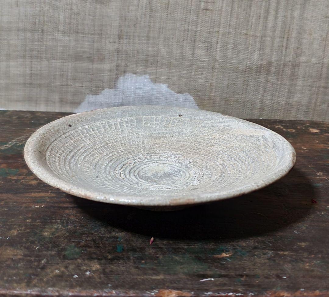 李朝 粉靑沙器印花文平皿