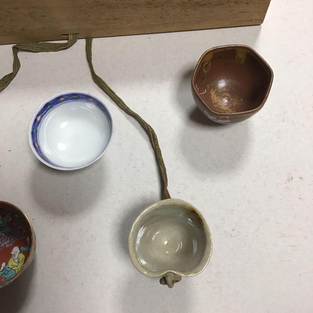 時代盃　５組セット　九谷焼　共桐箱ウコン地　バラ不可　時代物　骨董品