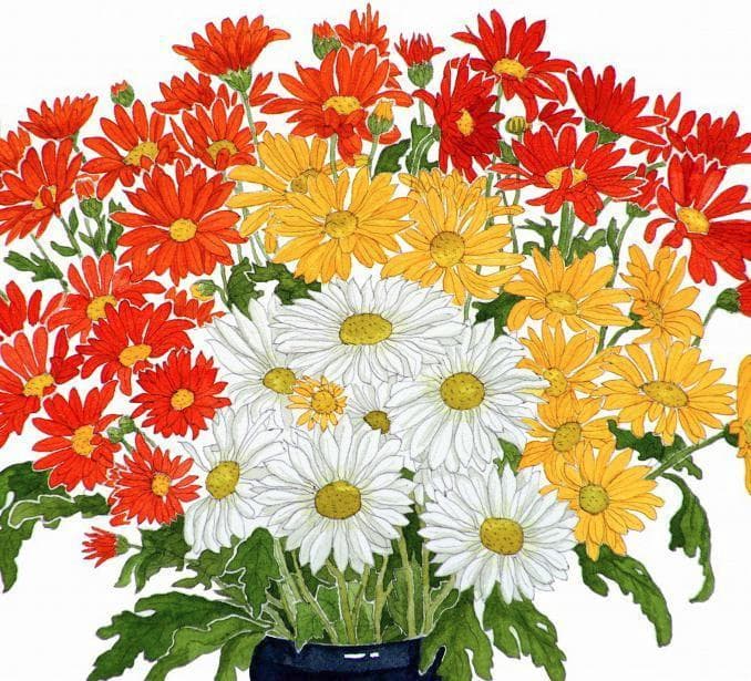 国際展作家「青い花瓶の菊」小原雅夫/真作/D・リトグラフ/静物/安野光雅の影響