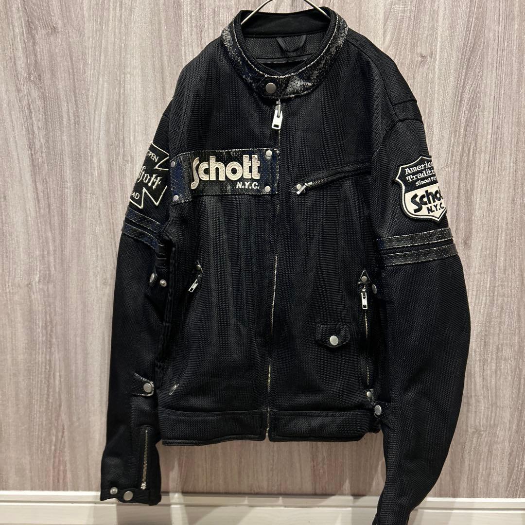 【希少】Schott N.Y.C.刺繍ロゴ ワッペン ブルゾン レザー 古着40