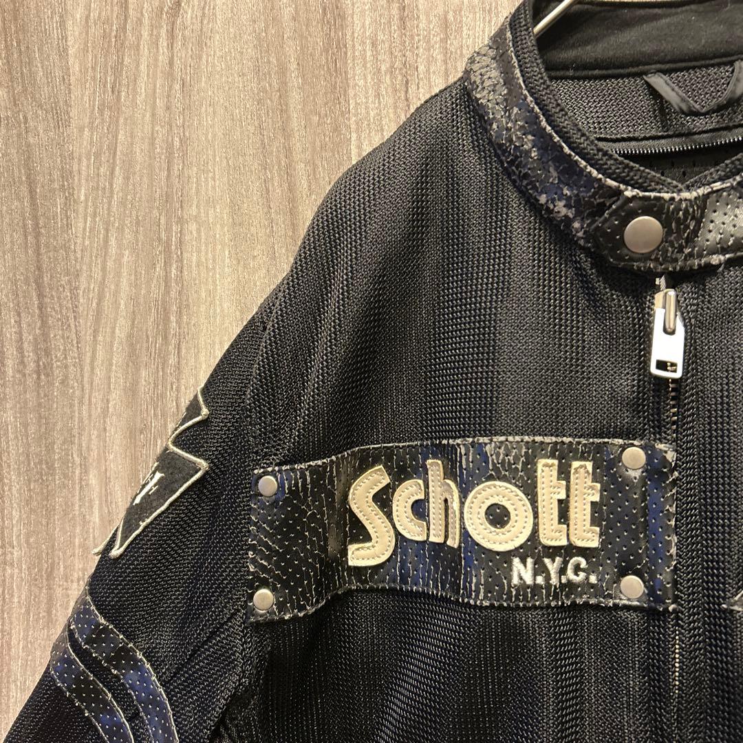 【希少】Schott N.Y.C.刺繍ロゴ ワッペン ブルゾン レザー 古着40
