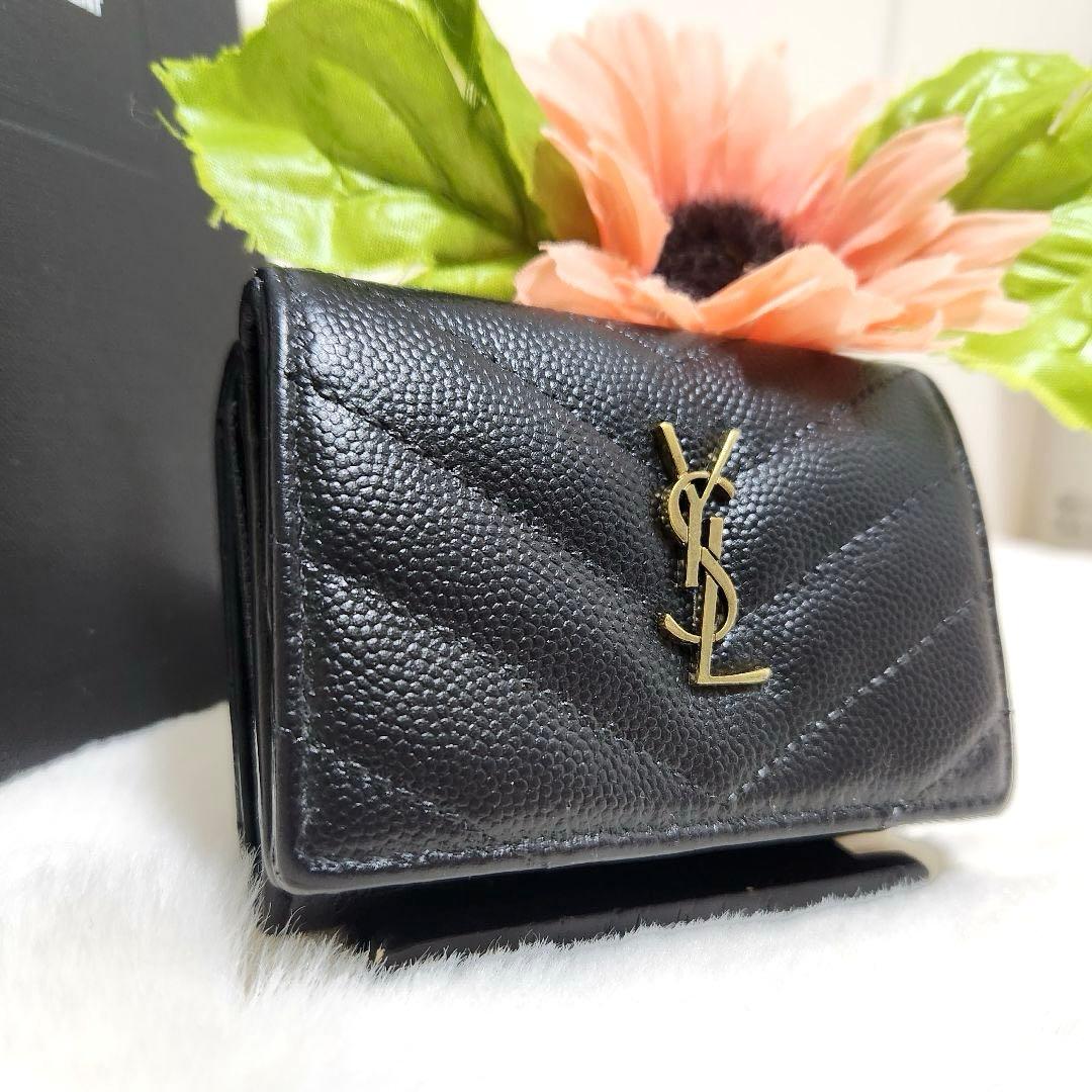 ✨極美品　現行デザイン✨サンローラン　三つ折り　カサンドラ　キャビアスキン