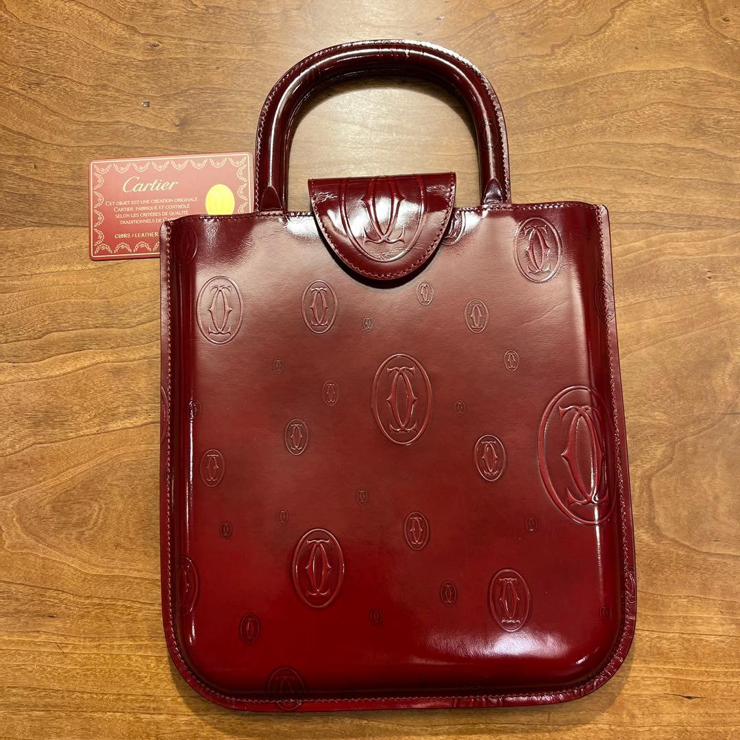 Cartier ハッピーバースデー　ボルドー エナメルレザー ハンドバック