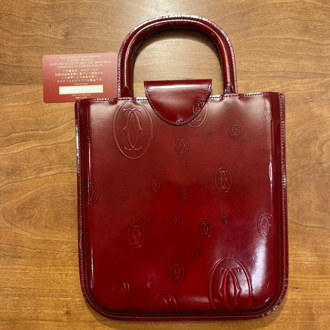 Cartier ハッピーバースデー　ボルドー エナメルレザー ハンドバック