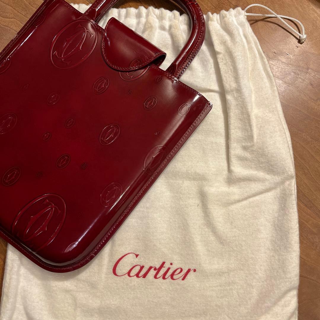Cartier ハッピーバースデー　ボルドー エナメルレザー ハンドバック