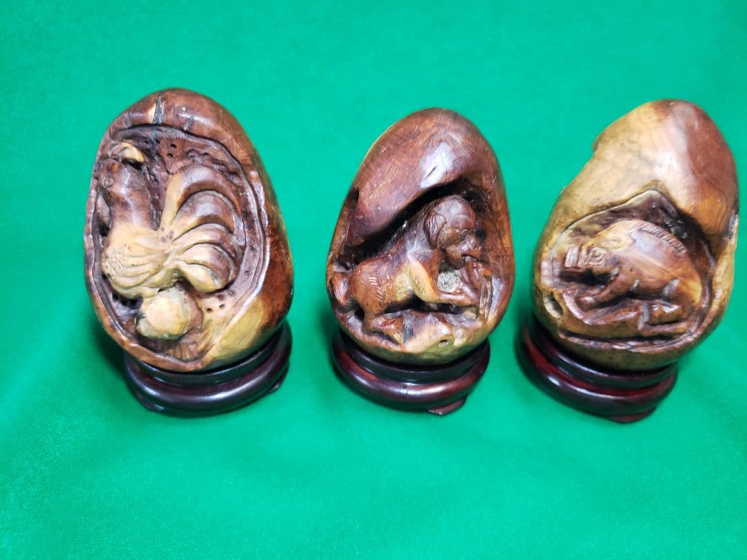 マリン木　薔薇の根　十二支　木彫りの置物