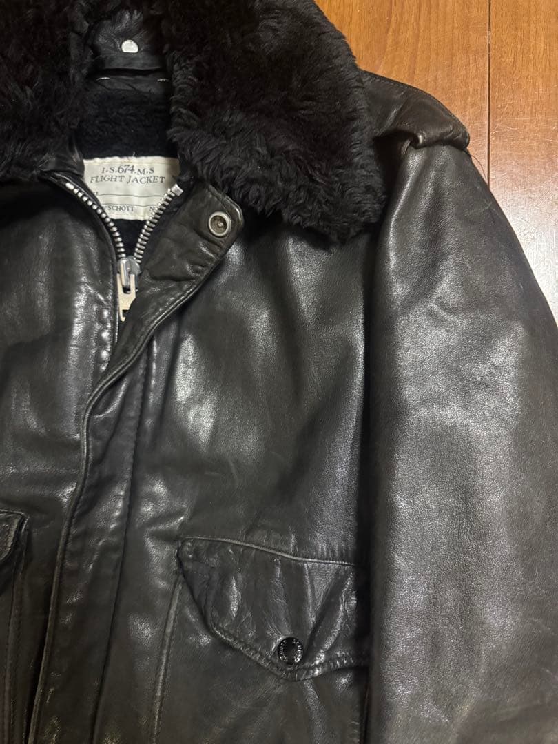 Schott 米国製 ライナー付 184SM ボア レザージャケット ブラック