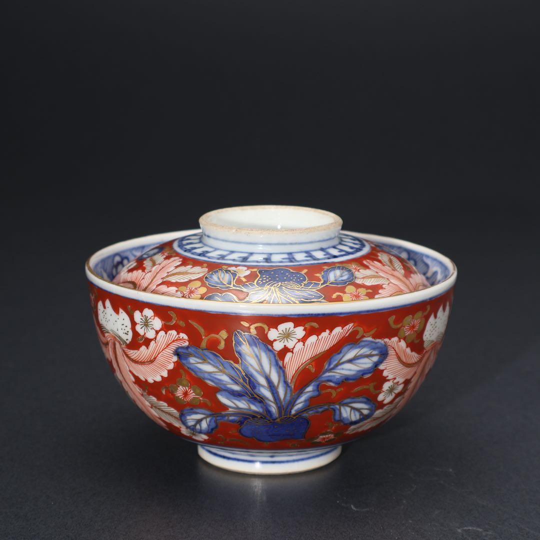 伊万里赤絵野菜図煮物碗2客　色絵　古伊万里　骨董　蓋物　R1361w3B2