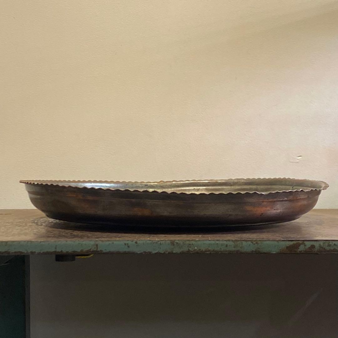 古銅彫刻装飾イスラミックトレイ 錫メッキ 打ち出し アンティーク