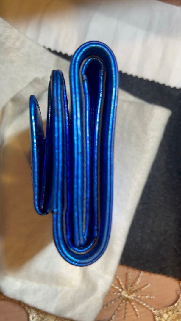 国内正規品未使用に近いシャネルミニ財布レディース三つ折り贈物ブルー二つ折りギフト