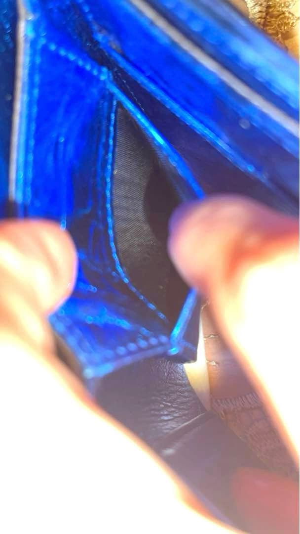 国内正規品未使用に近いシャネルミニ財布レディース三つ折り贈物ブルー二つ折りギフト