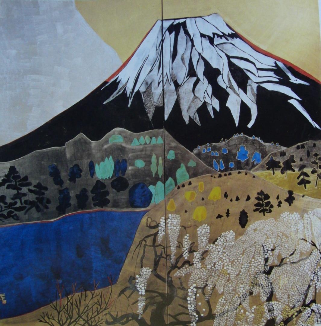 片岡 球子、【春の富士（桜）】、大判、超希少画集・額装画、状態良好