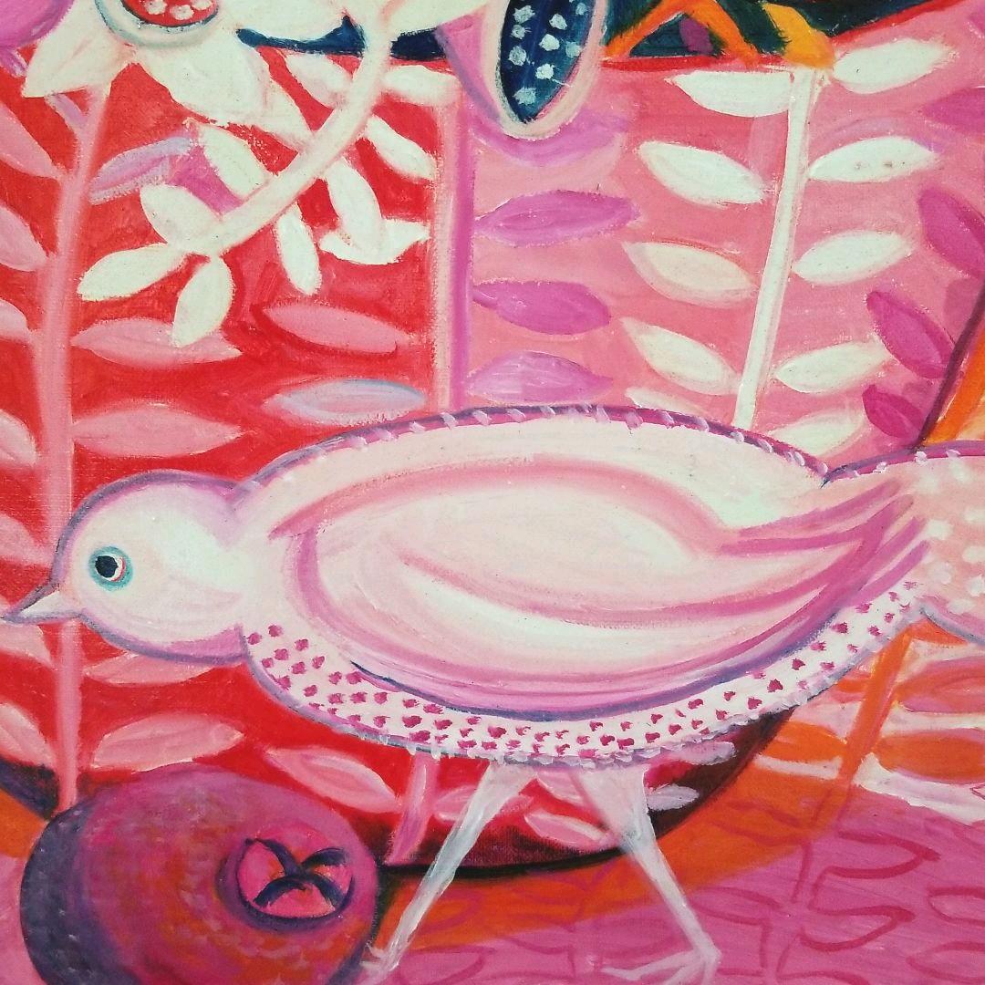 油絵　専用　小鳥さんのかくれんぼ１　見つけようとしている小鳥