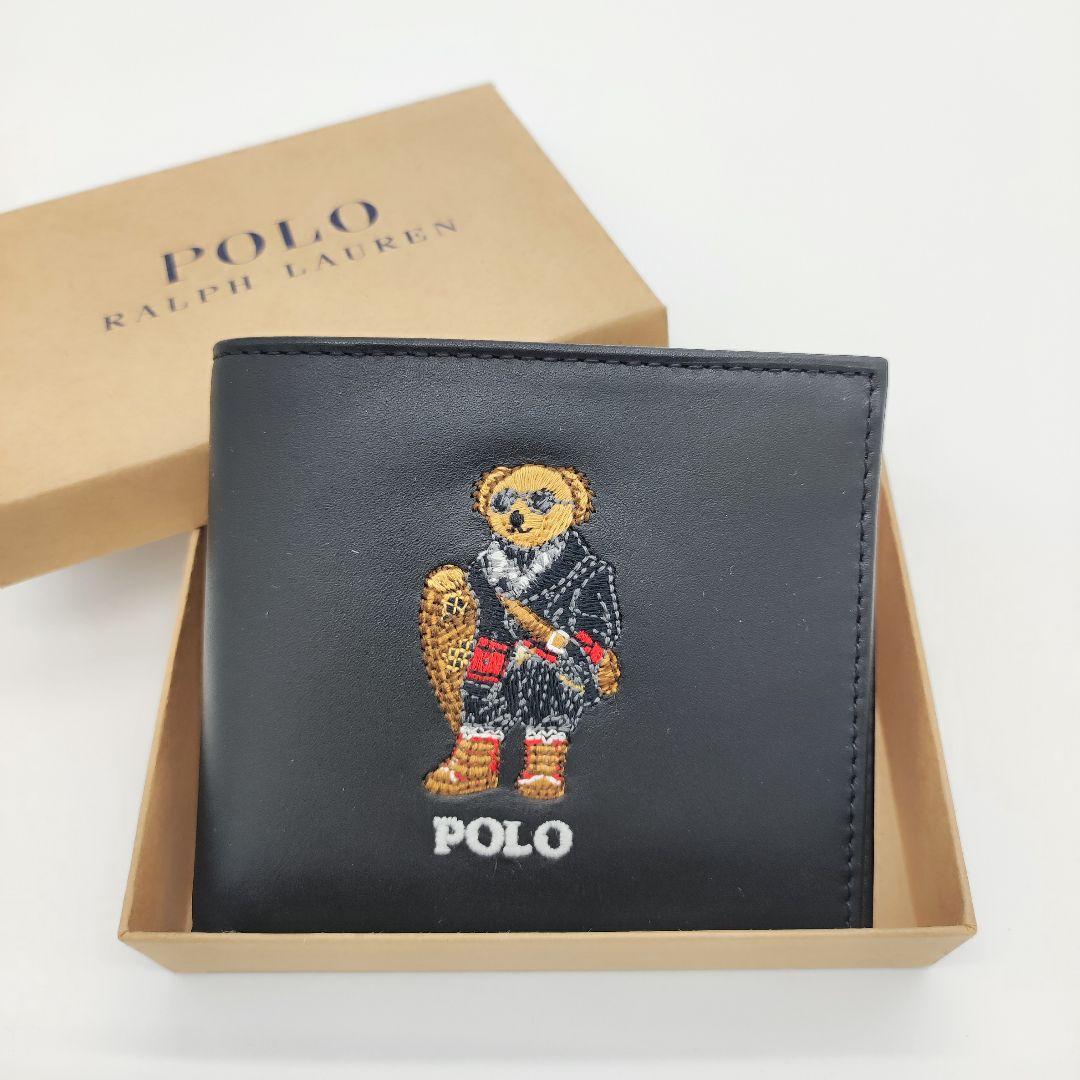 早い者勝ち 大人気 ポロベア 財布 二つ折り 黒