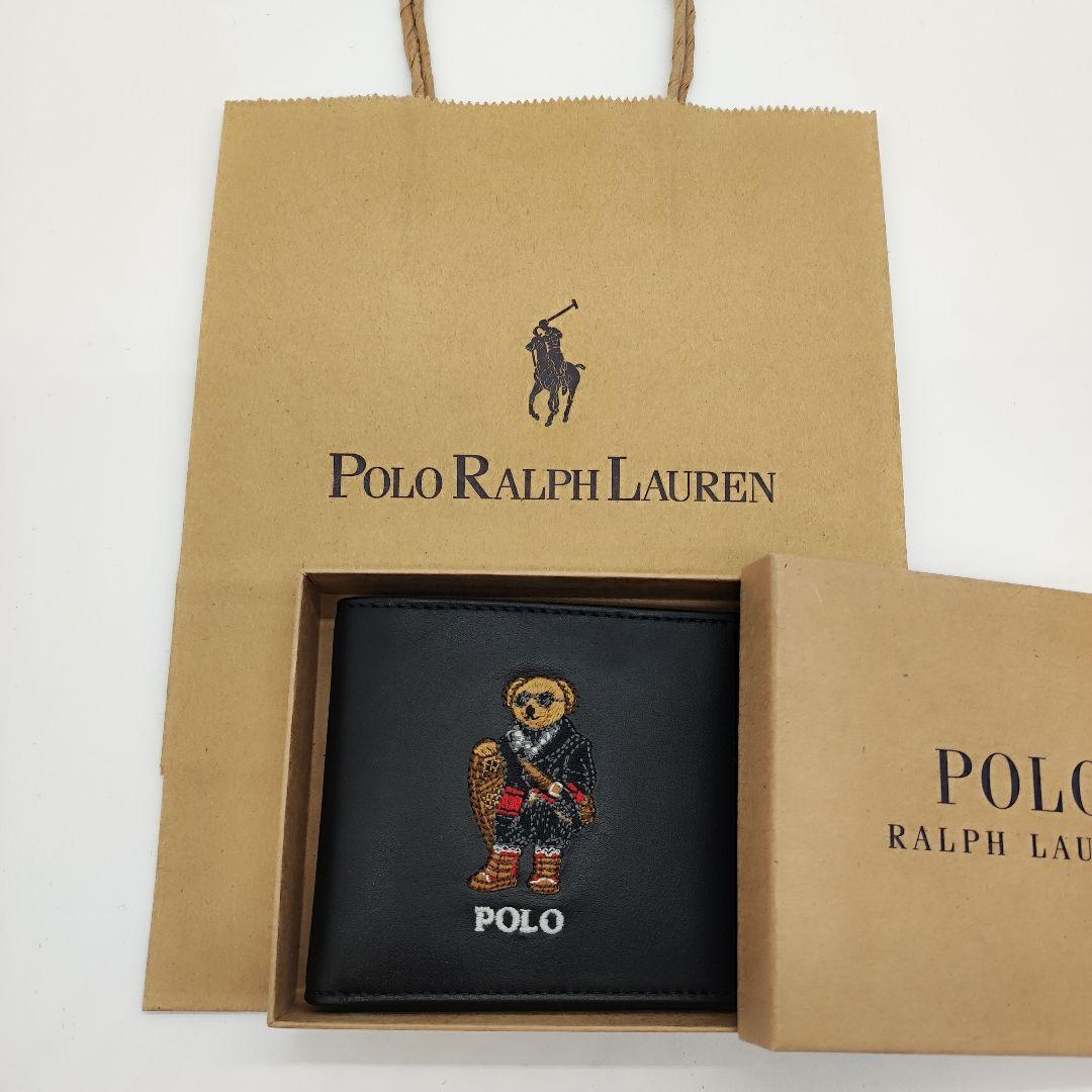 早い者勝ち 大人気 ポロベア 財布 二つ折り 黒