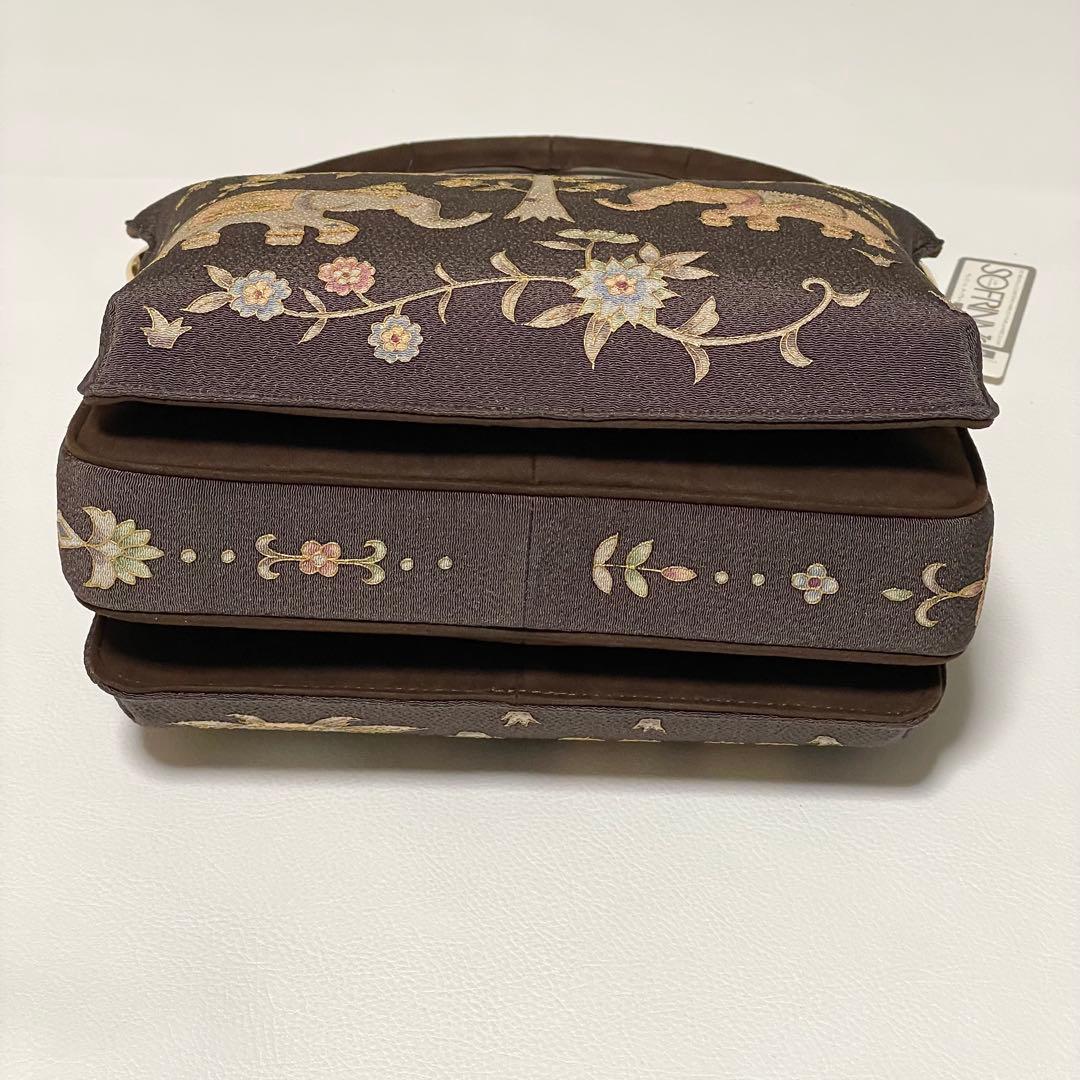 極美品 岡島 岡重 利休バッグ 皇室御用達 象更紗 希少 フォーマル 金具 正絹