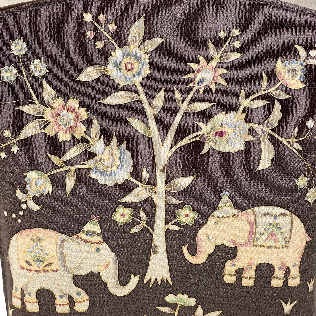 極美品 岡島 岡重 利休バッグ 皇室御用達 象更紗 希少 フォーマル 金具 正絹