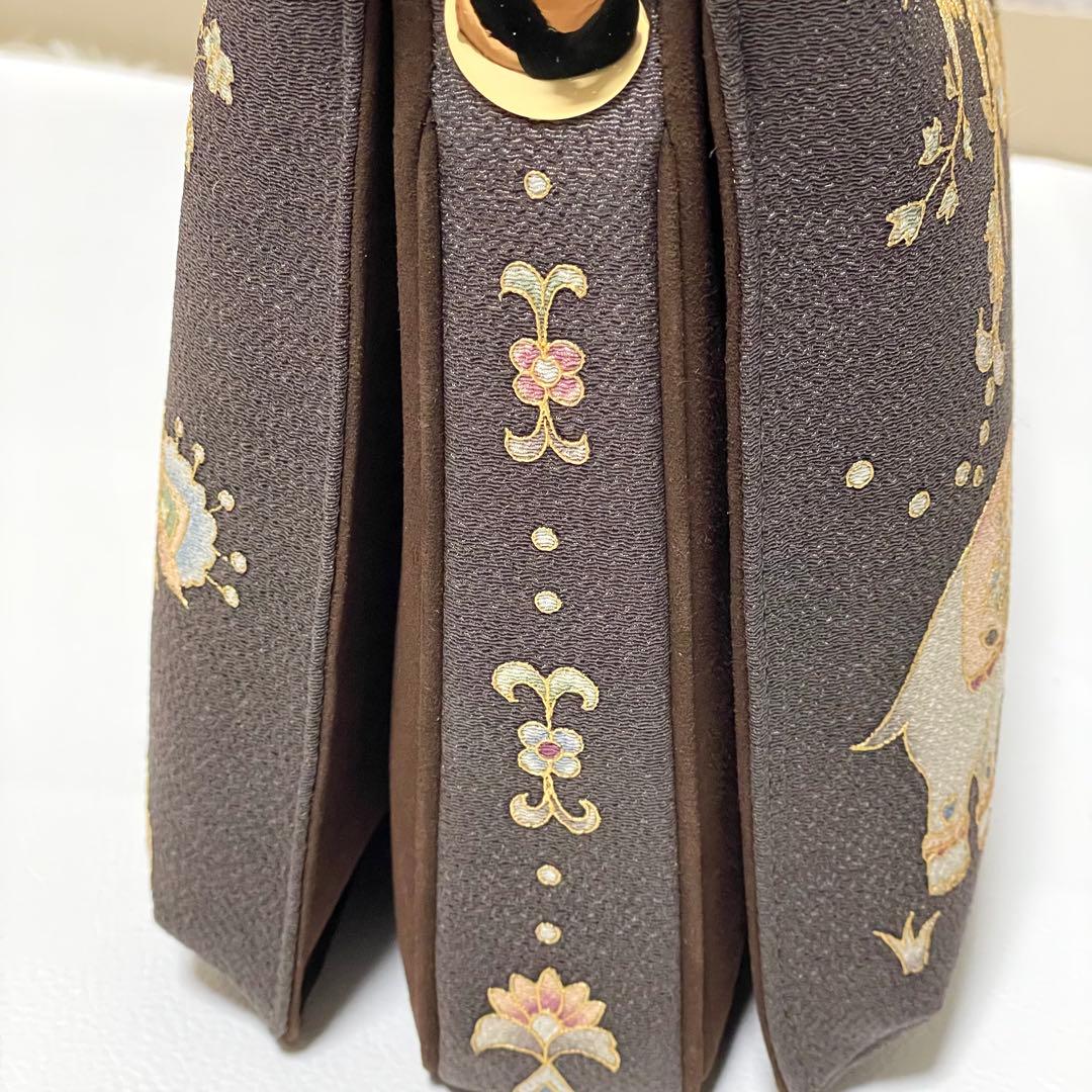 極美品 岡島 岡重 利休バッグ 皇室御用達 象更紗 希少 フォーマル 金具 正絹