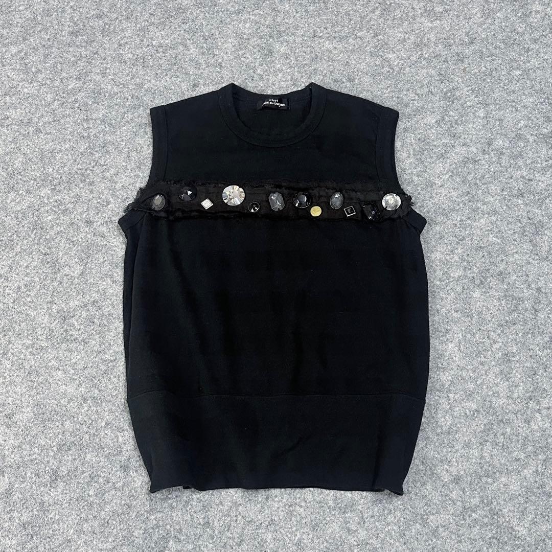 トリココムデギャルソン：希少【12個のビジュ×シャドウ•ボーダー】タンクトップ