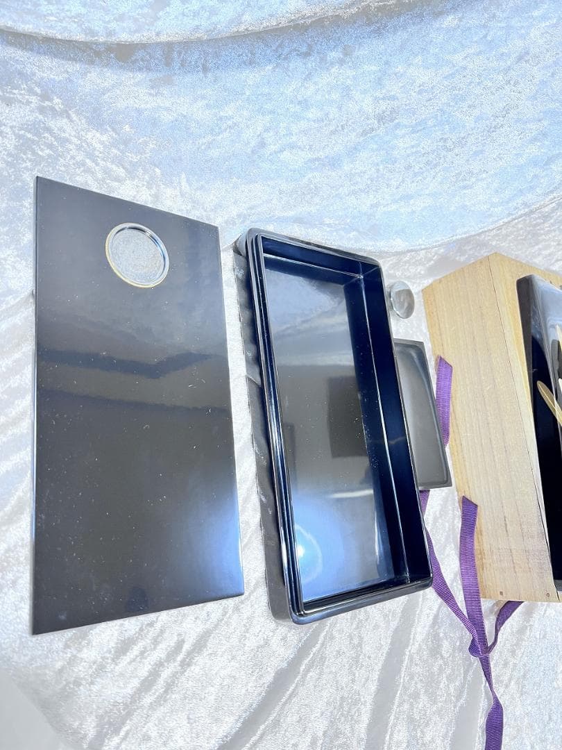 輪島塗水仙紋蒔絵　硯＆水滴付き　昭和　共箱 W13×D24×H4㎝