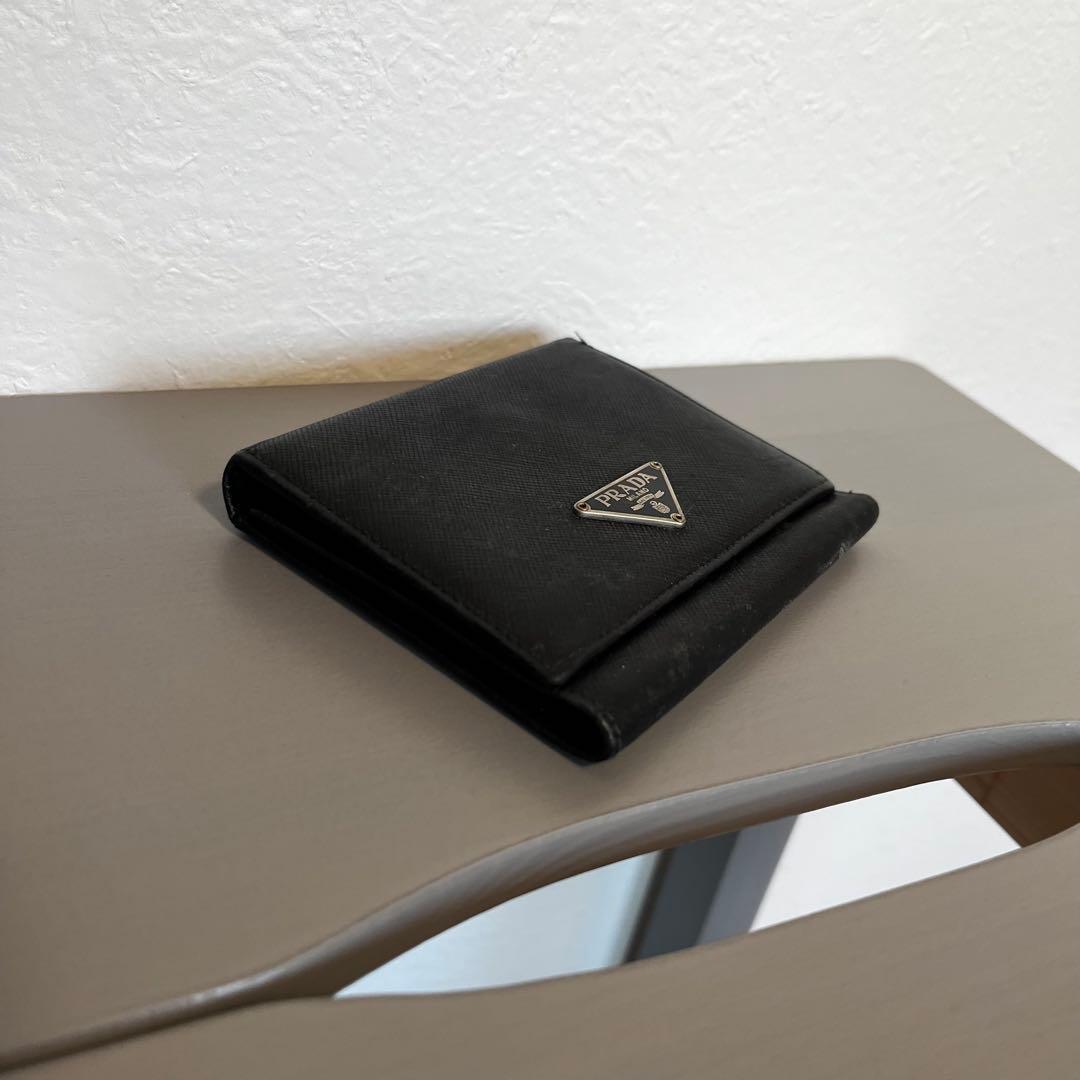 美品 PRADA プラダ 三角プレート サフィアーノ ミニ財布 三つ折り財布
