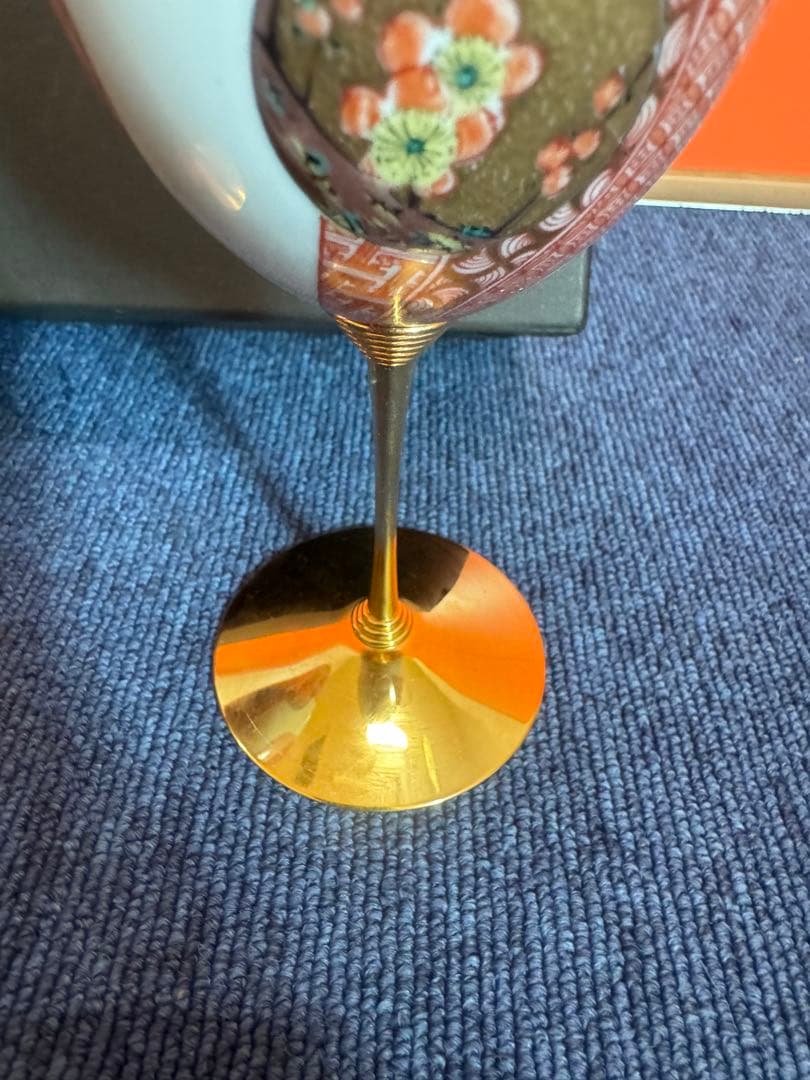 2042 九谷焼　丸文赤絵　ペアワインカップ