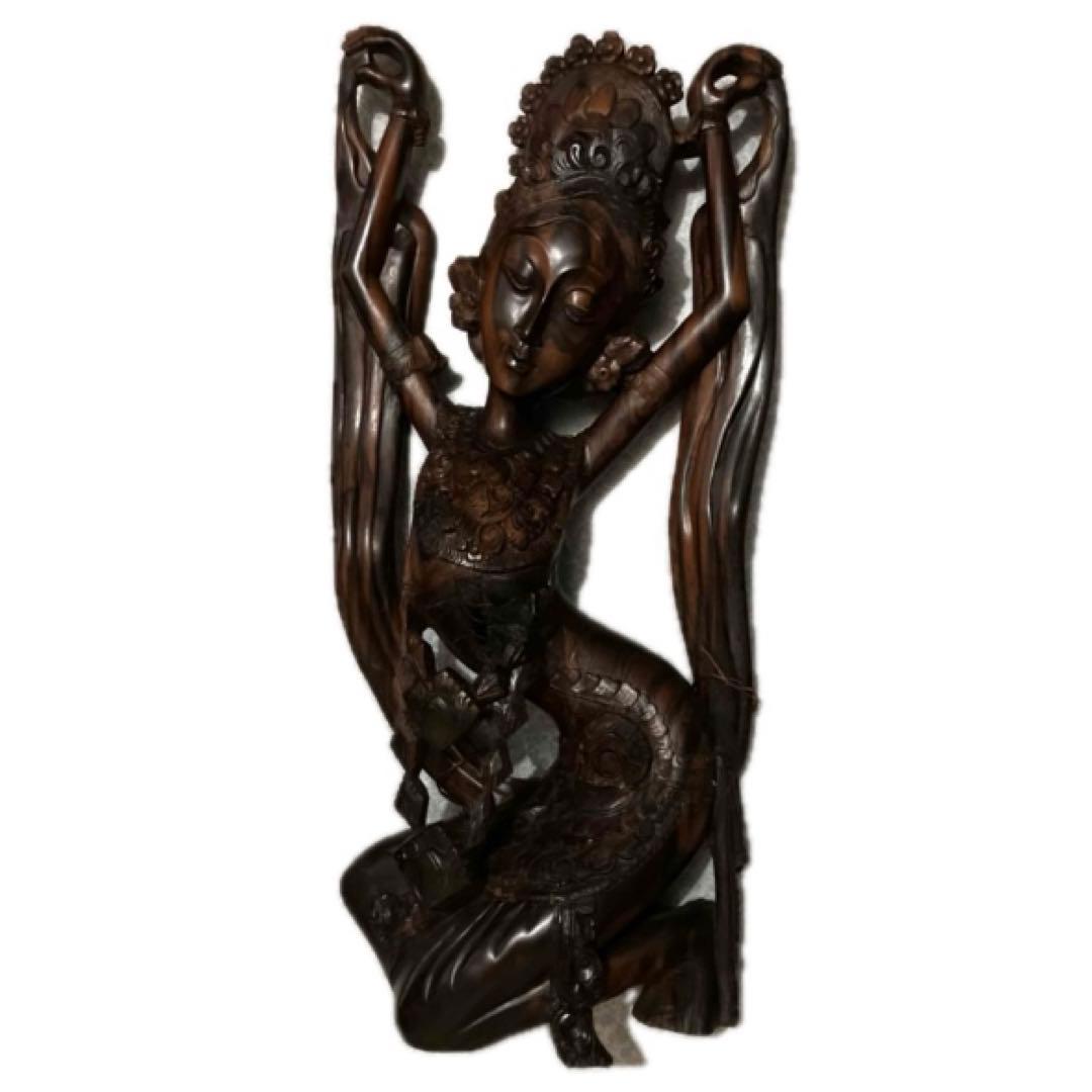 バリ島　木製女性踊り子像　巨大　彫刻　工芸品　黒壇