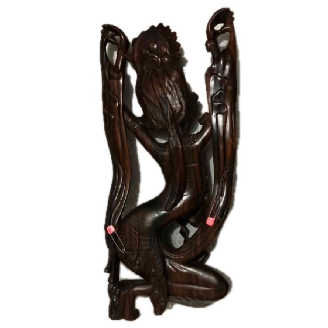 バリ島　木製女性踊り子像　巨大　彫刻　工芸品　黒壇