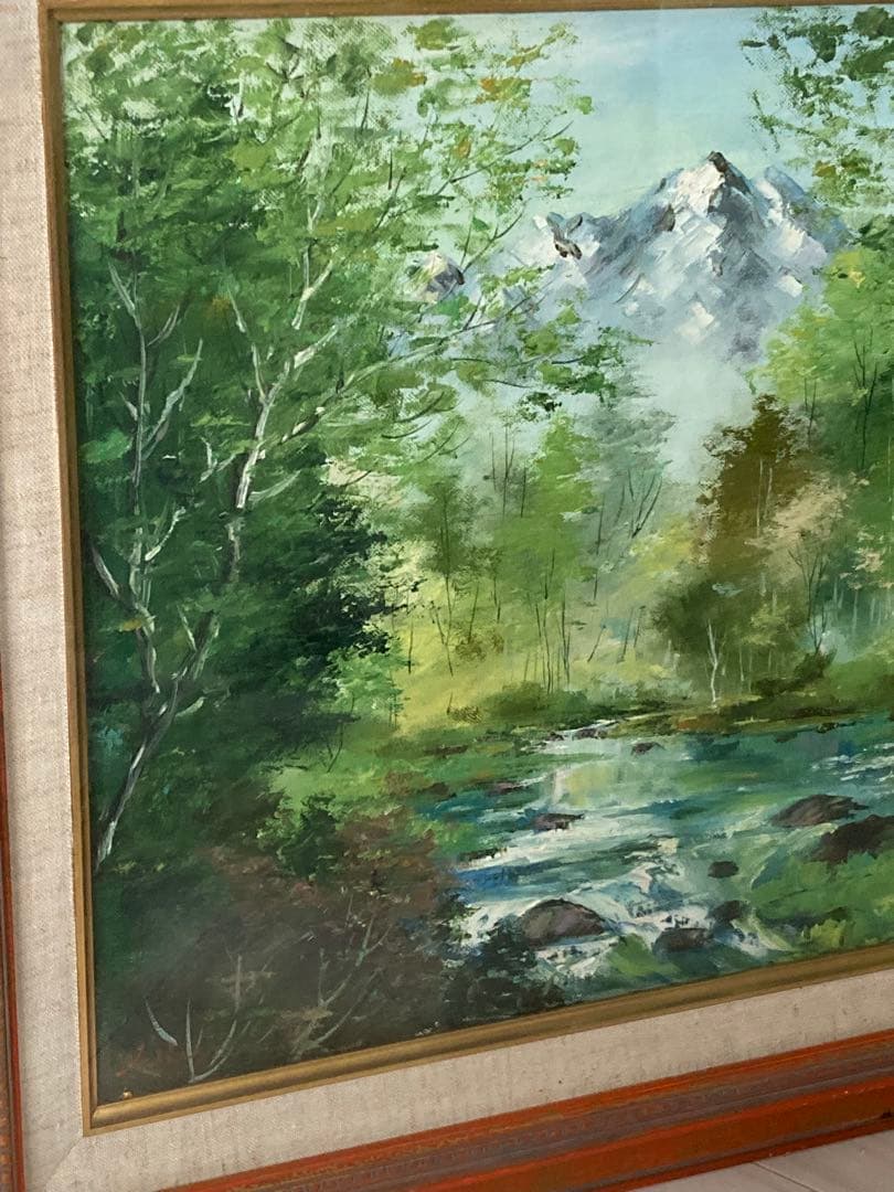 油彩画 山と川の風景 北岳　今井弘画伯　Ｆ8号