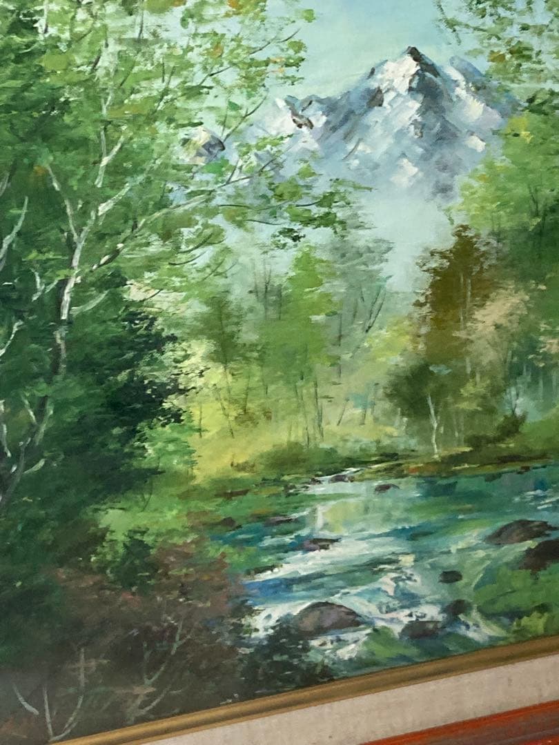 油彩画 山と川の風景 北岳　今井弘画伯　Ｆ8号