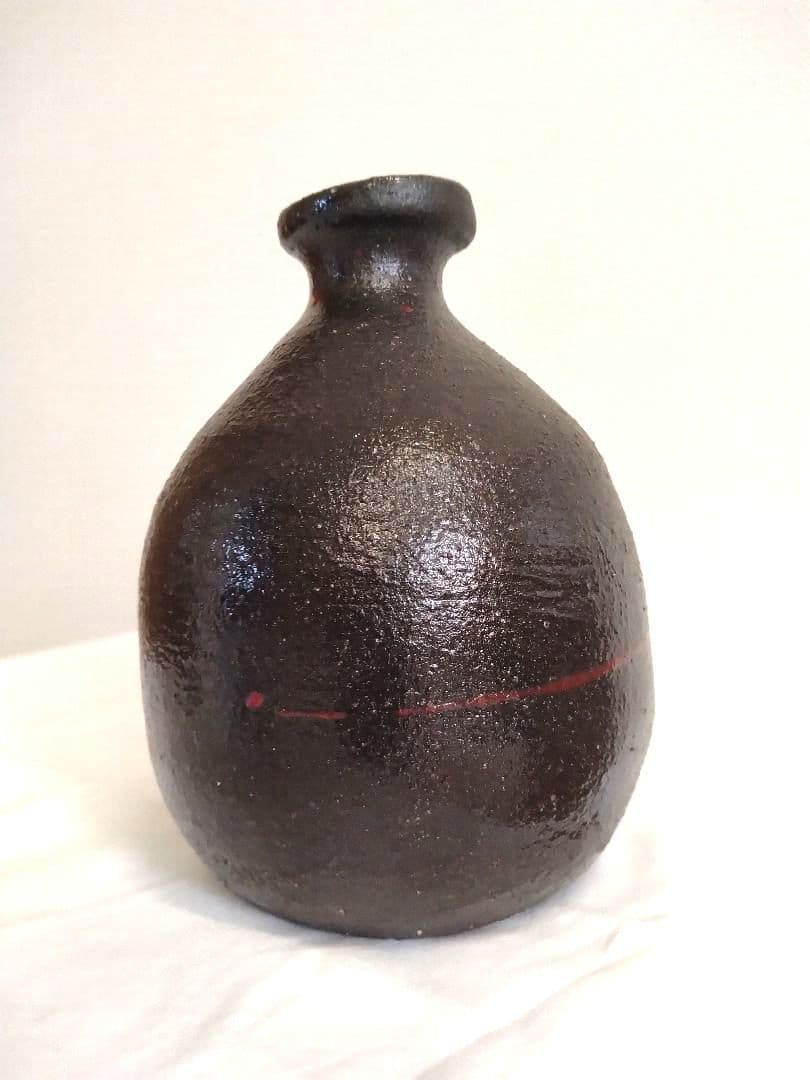 備前焼　さかきばら啓司（師人間国宝伊勢崎淳）作　黒備前徳利