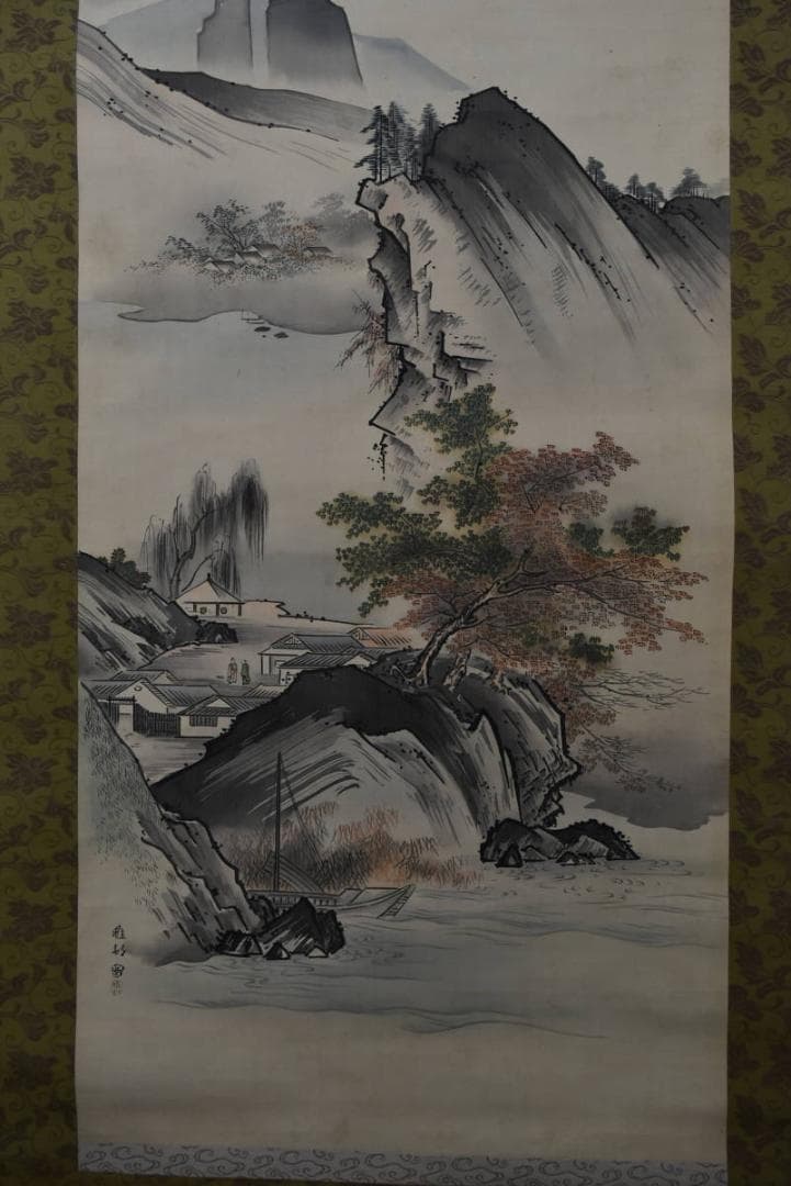 【真作】橋本雅邦/山水人物図/秋景山水図/掛軸/名家伝来/AA-233