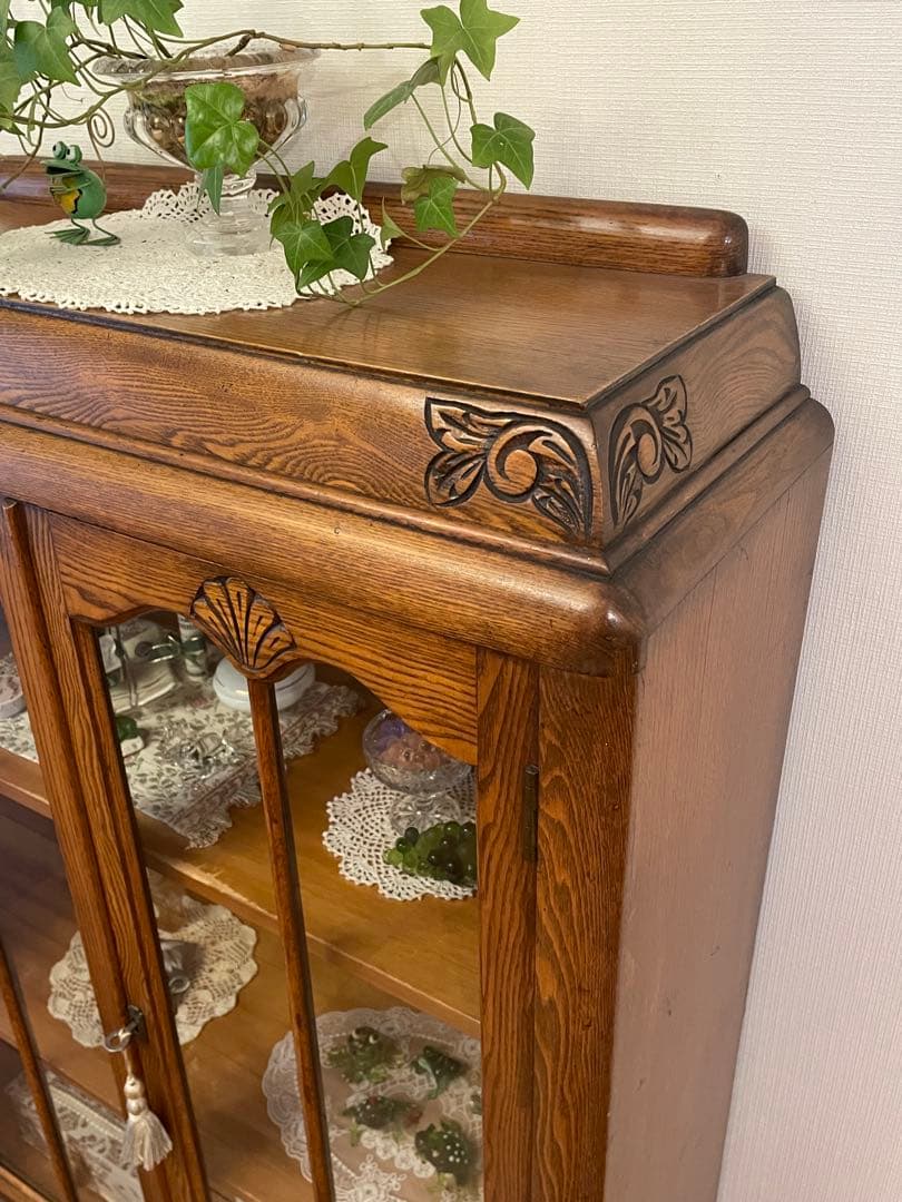 英国イギリス アンティーク家具 ブックケース 本棚 オーク材 猫脚 キャビネット