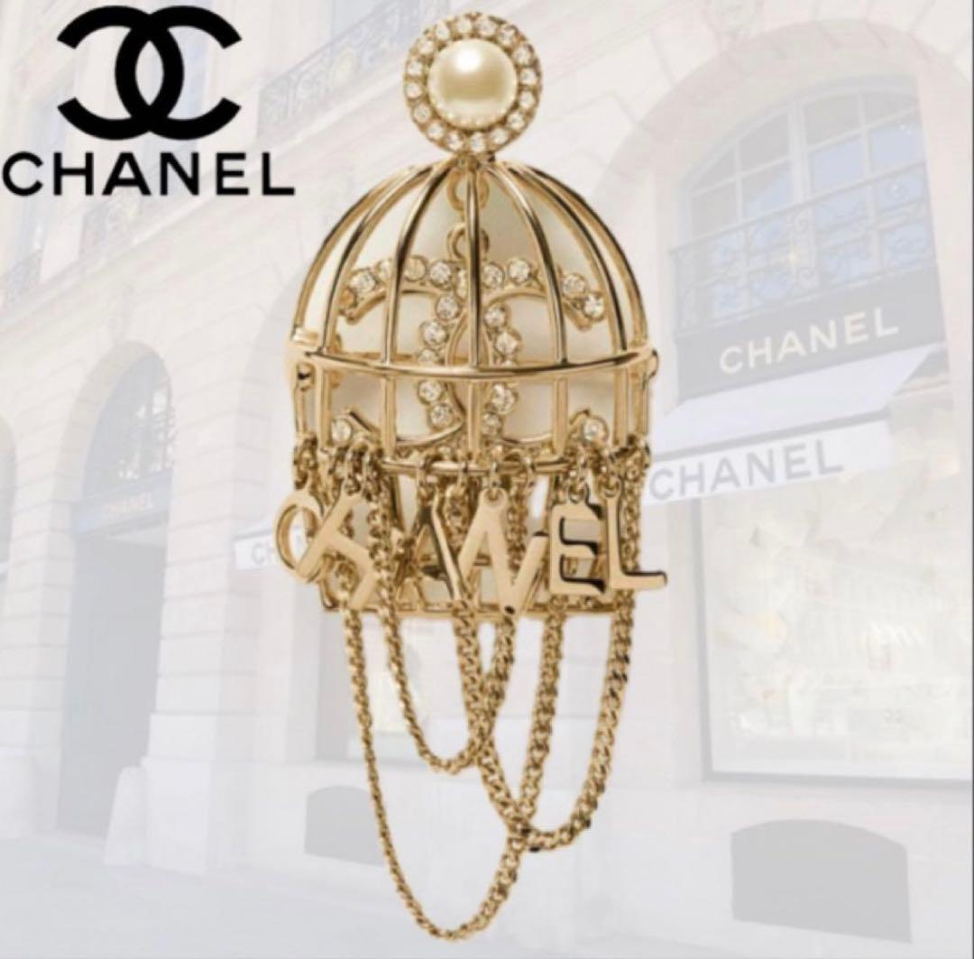 17万　美品　正規品　CHANEL 　ブローチ　鳥籠　鳥かご　付属品あり