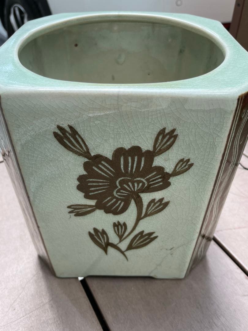 火鉢　骨董品　四角形　フラワー　骨董品