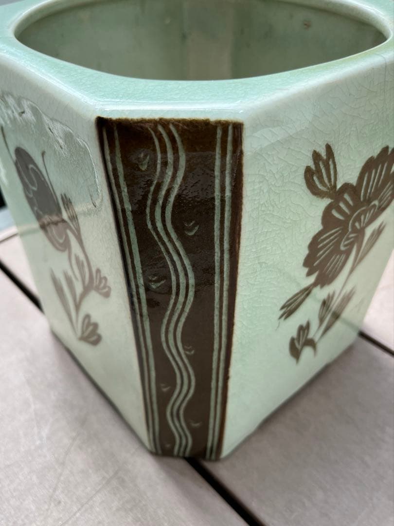 火鉢　骨董品　四角形　フラワー　骨董品