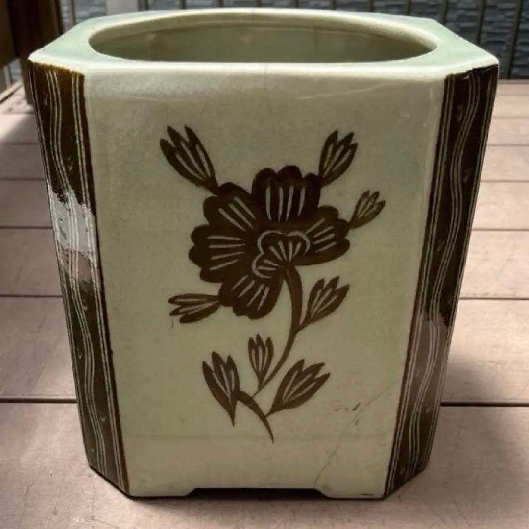 火鉢　骨董品　四角形　フラワー　骨董品