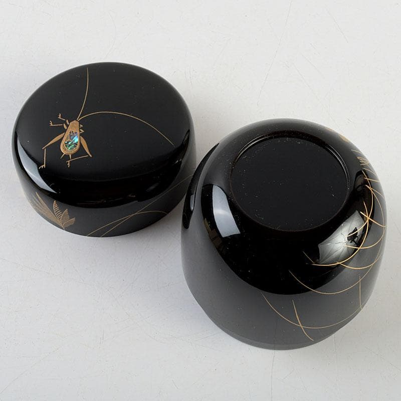 茶道具　長谷川恵史作　螺鈿装飾　鈴虫蒔絵　棗　共箱　V　9349