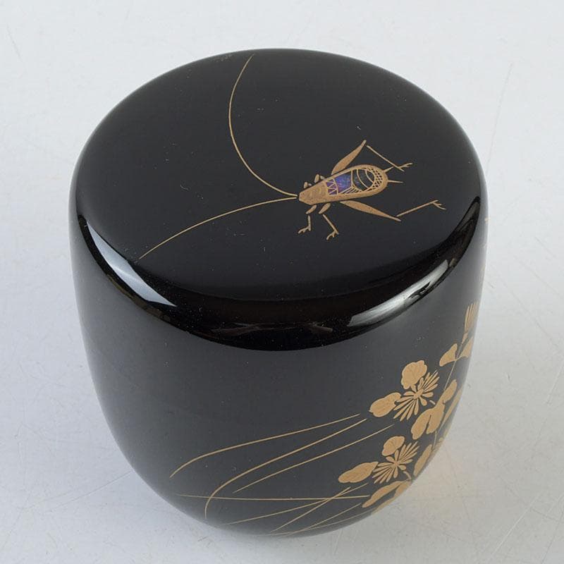 茶道具　長谷川恵史作　螺鈿装飾　鈴虫蒔絵　棗　共箱　V　9349