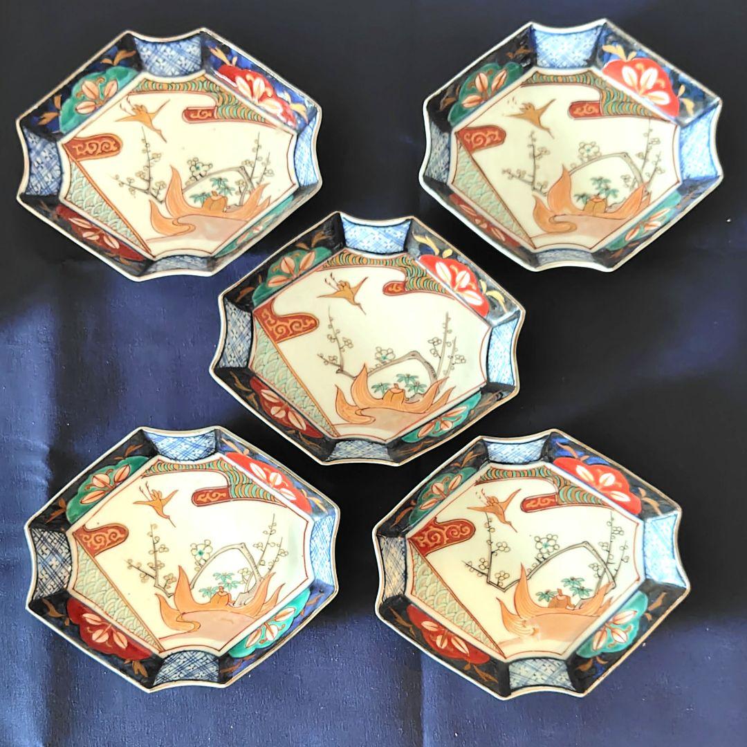 古伊万里　色絵　八角形陶磁器皿 5枚セット　※メルカリのみ出品