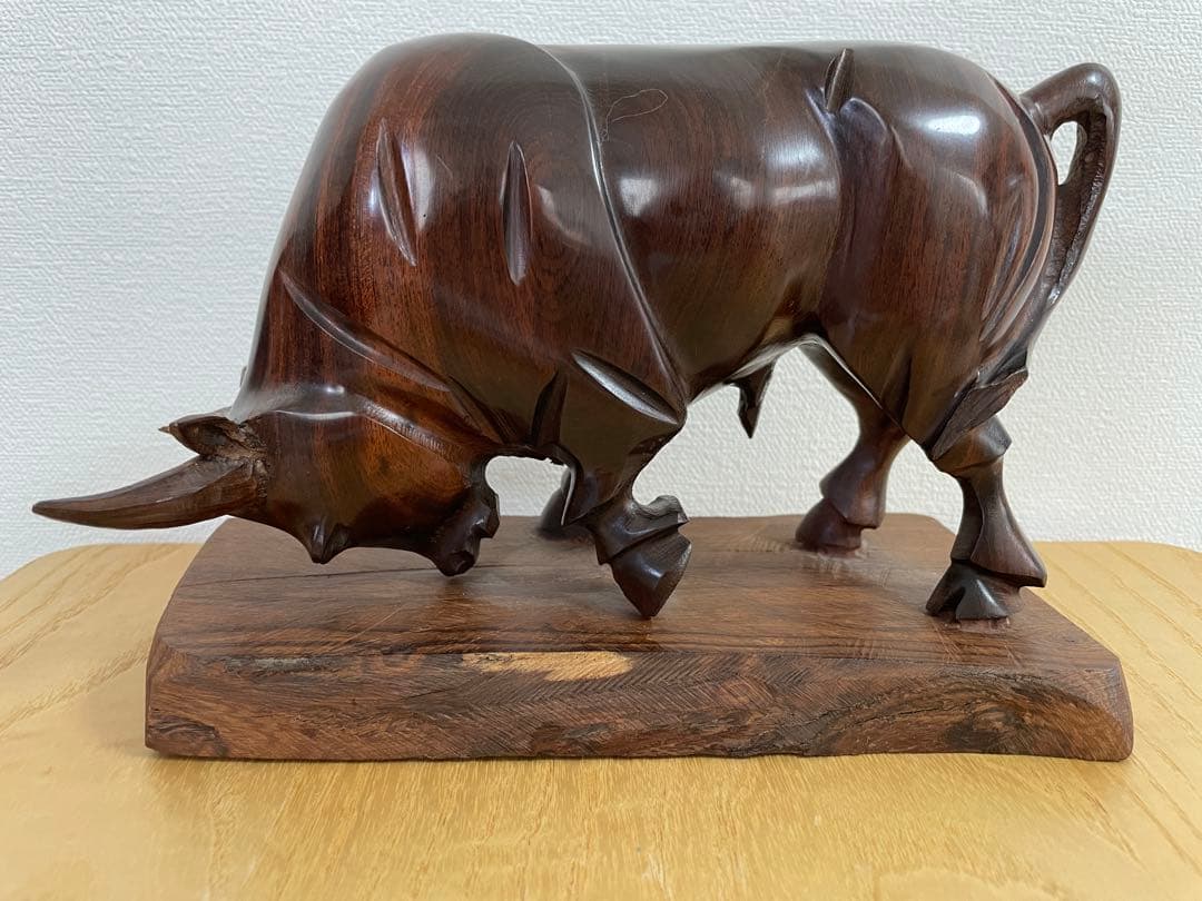 木製の雄牛の像 牡牛 ブル おうし Wooden Bull Mexico